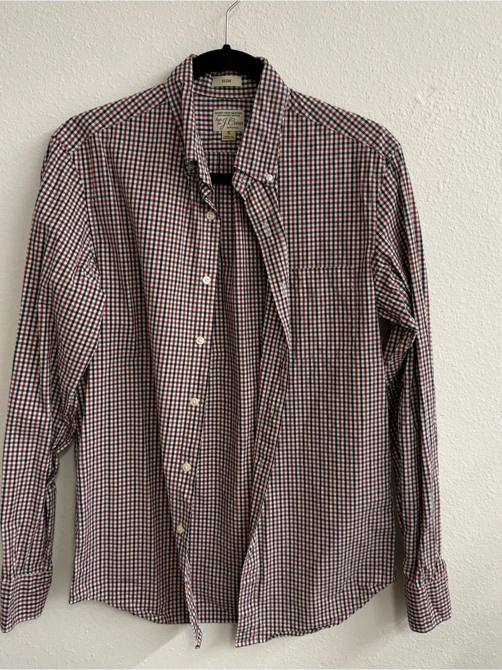 J. Crew Red and Navy Micro Gingham Button-Down Shirt